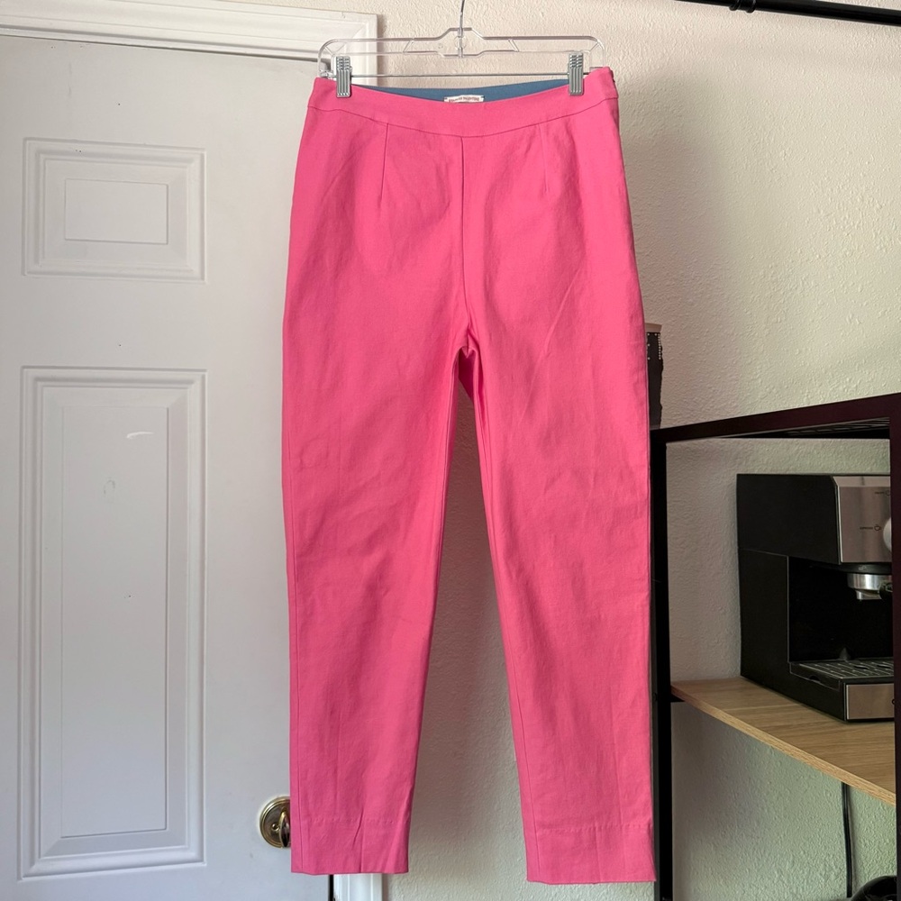 FRANCES VALENTINE pink cotton blend stretch slim leg cropped pants